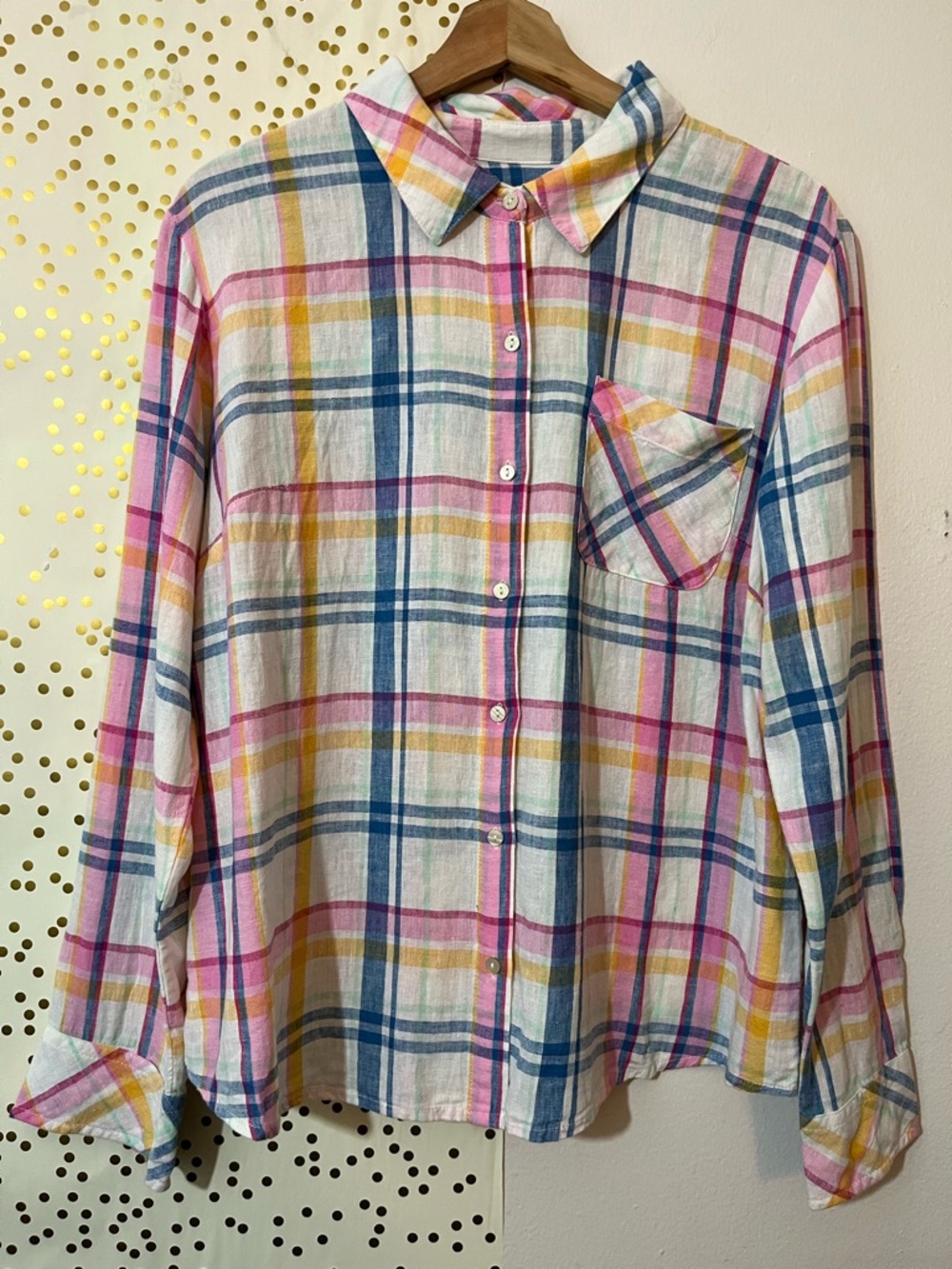 Candace Cameron Bure Plaid Linen/Viscose Button-Down Shirt size Small